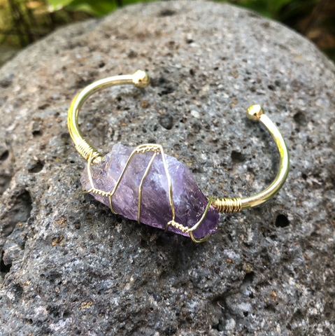 AMETHYST ROUGH GEMSTONE BANGLE CUFF BRACELET Cuff ~ "CLEARING NEGATIVITY"