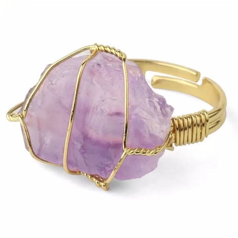 AMETHYST ROUGH GEMSTONE ADJUSTABLE RING ~ "CLEARING NEGATIVITY"