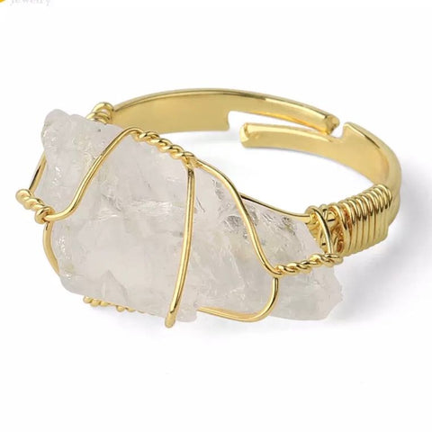 CRYSTAL QUARTZ ROUGH GEMSTONE ADJUSTABLE RING  ~ "SPIRITUAL AWARENESS, CLARITY & POWER"