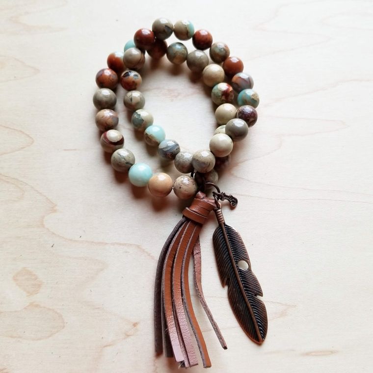 AQUA TERRA DOUBLE STRAND BEADED BRACELET WITH TASSEL