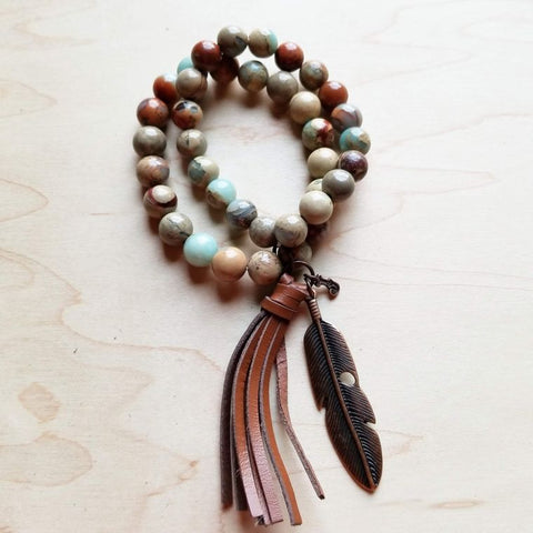 AQUA TERRA DOUBLE STRAND BEADED BRACELET WITH TASSEL