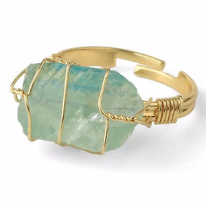 GREEN FLUORITE ROUGH GEMSTONE ADJUSTABLE RING  ~ "ENERGY, HEALTH & HEALING"