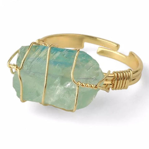 GREEN FLUORITE ROUGH GEMSTONE ADJUSTABLE RING  ~ "ENERGY, HEALTH & HEALING"
