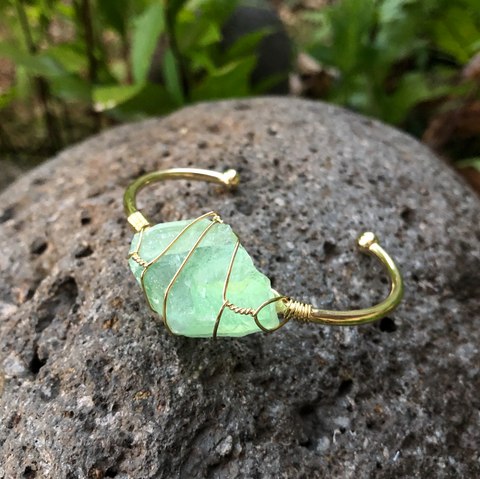 GREEN FLUORITE ROUGH GEMSTONE BANGLE CUFF BRACELET  ~ "ENERGY, HEALTH & HEALING"